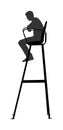 Tennis referee in chair vector silhouette.