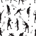 Tennis seamless pattern with tennis player black silhouettes, vector illustration Royalty Free Stock Photo