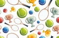 Tennis seamless pattern. Tennis seamless pattern with rockets, balls and cups Royalty Free Stock Photo