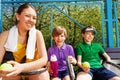 Tennis team having rest after the match Royalty Free Stock Photo