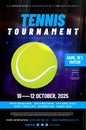 Tennis tournament poster template with ball and sample text Royalty Free Stock Photo