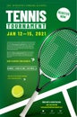 Tennis tournament poster template with racket and ball Royalty Free Stock Photo