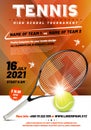 Tennis tournament poster template with racket and ball Royalty Free Stock Photo