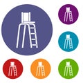 Tennis tower for judges icons set