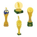 Tennis winner gold trophy award set, vector isolated illustration