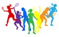 Tennis Women Female Players Silhouettes Concept