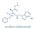 Tenofovir alafenamide antiviral drug molecule prodrug of tenofovir. Skeletal formula.