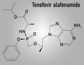 Tenofovir alafenamide antiviral drug molecule, prodrug of tenofovir. Skeletal formula.