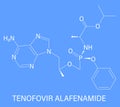 Tenofovir alafenamide antiviral drug molecule. Prodrug of tenofovir. Skeletal formula.