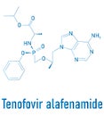 Tenofovir alafenamide antiviral drug molecule, prodrug of tenofovir. Skeletal formula.