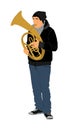 Tenor horn player illustration. Music artist. Jazz man saxhorn. Bugler street performer. Musician play trumpet.