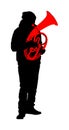 Tenor horn player silhouette. Music man play wind instrument. Music artist. Jazz man saxhorn. Royalty Free Stock Photo