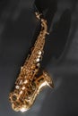 Tenor sax golden saxophone macro with selective focus on black Royalty Free Stock Photo