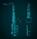 Tenor saxophone blueprints illustration Royalty Free Stock Photo