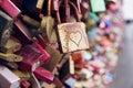 Colorful metal pad locks, symbol of eternal love.