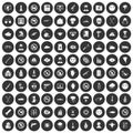 100 tension icons set black circle