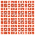 100 tension icons set grunge orange