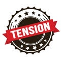 TENSION text on red brown ribbon stamp