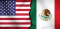 Tension Between United States and Mexico with Flags and Crack in Center. Conflict Between Border Countries representation