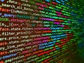 Tensorflow AI concept. Lots of digits on the computer screen. Shallow depth of field, selective focus effect. Database bits access Royalty Free Stock Photo