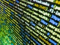 Tensorflow AI concept. Matrix byte of binary data rian code running abstract background in dark blue digital style. Digital Royalty Free Stock Photo