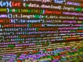 Tensorflow AI concept. Minificated web development javascript code close up in sunset rays Royalty Free Stock Photo