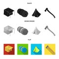 Tent with awning, ax and other accessories.Tent set collection icons in black, flat, monochrome style vector symbol