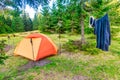 Tent camp with drying clothes Royalty Free Stock Photo