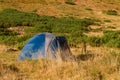 Tent camp near Lake Nesamovyto, morning in a camp town in the mountains. Royalty Free Stock Photo