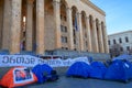 Tbilisi, Georgia, 17 December 2019 - tent camp of the opposition in front of the government building