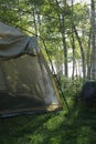 Tent in a campground at sunset