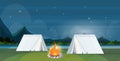 Tent camping area with campfire night campsite summer camp travel vacation concept mountains landscape beautiful nature Royalty Free Stock Photo