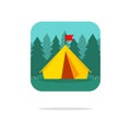 Tent camping icon for app vector flat cartoon style design illustration, tourist marquee in forest nature landscape Royalty Free Stock Photo