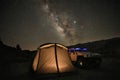 Tent Camping at Night Under the Stars and Milky Way Royalty Free Stock Photo