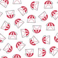 Tent. Canopy. Seamless background with circus tent. Red with white dome on a white background. Hand-drawn background. Watercolor Royalty Free Stock Photo