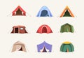 Tent colored. Outdoor house for travellers camping pyramid shelter adventures symbols backpack garish vector flat