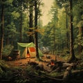 Nostalgic Campfire In The Woods Realistic And Hyper-detailed Rendering