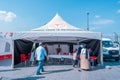 tent of Egyptian Bazaar Covid 19 Vaccination Center of Ministy of Health of Turkey in Square and some people queue to be vaccinate