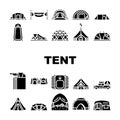 tent equipment tourism icons set vector Royalty Free Stock Photo