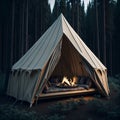 A tent with a fire inside of it created with Generative AI technology