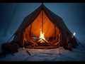 A tent with a fire in the middle of it Royalty Free Stock Photo