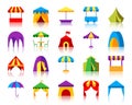 Tent simple flat color icons vector set