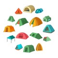 Tent forms icons set, cartoon style