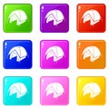 Tent icons set 9 color collection