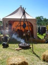 Tent knight indian marquee teepee barbecue fire hearth smoke Royalty Free Stock Photo