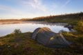 Tent by lakeside in LÃÂ¥ktatjÃÂ¥kka swedish Lapland Royalty Free Stock Photo