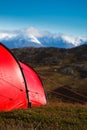 Tent in mountaineous terrain