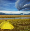 Tent in mountains Royalty Free Stock Photo