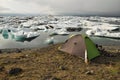 Tent near the glacier lake, Iceland