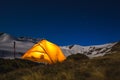 Tent near Muhu Pass, Karachay-Cherkessia. Caucasus Mountains at night